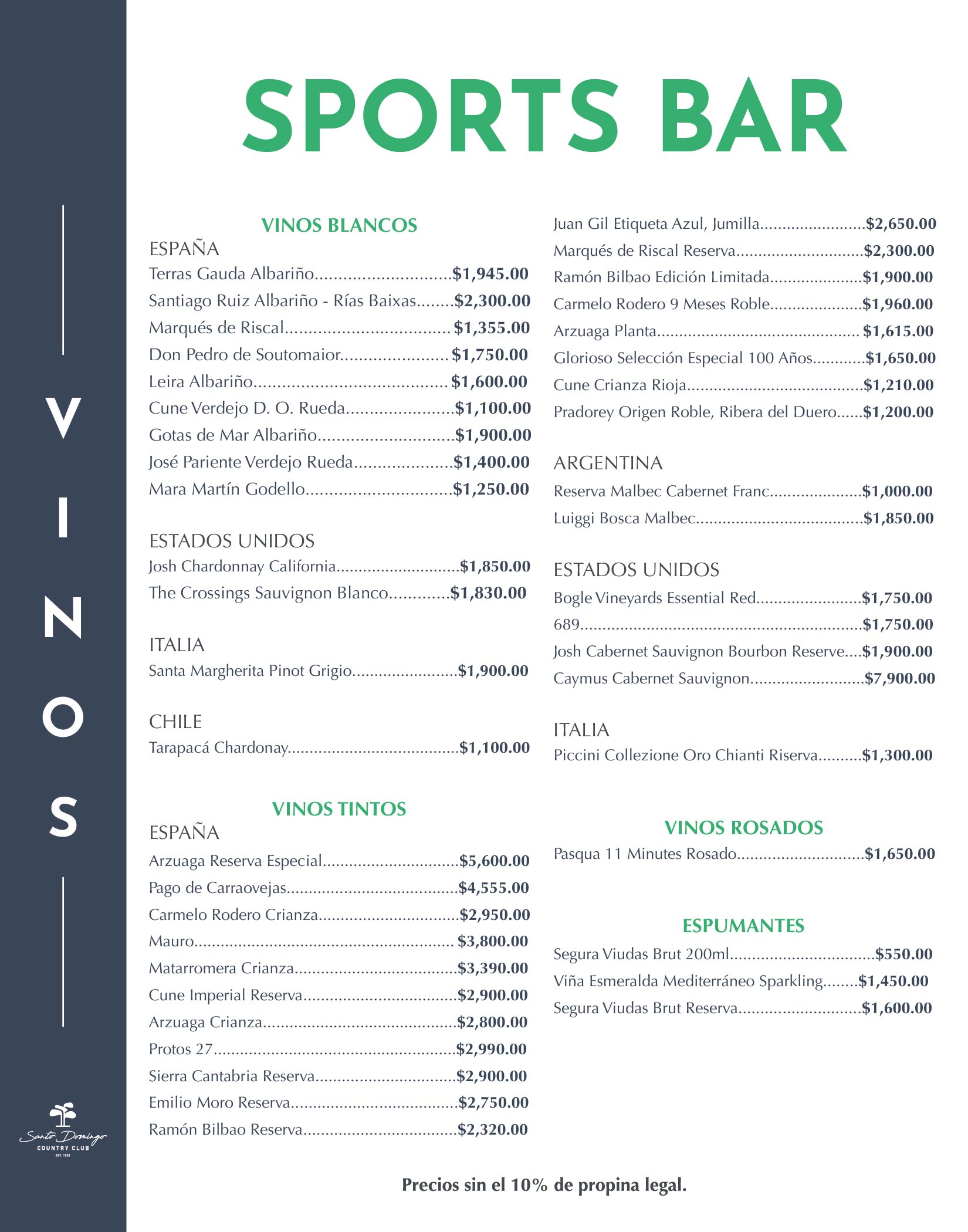 Carta de Vinos Sports Bar 15-9-2025