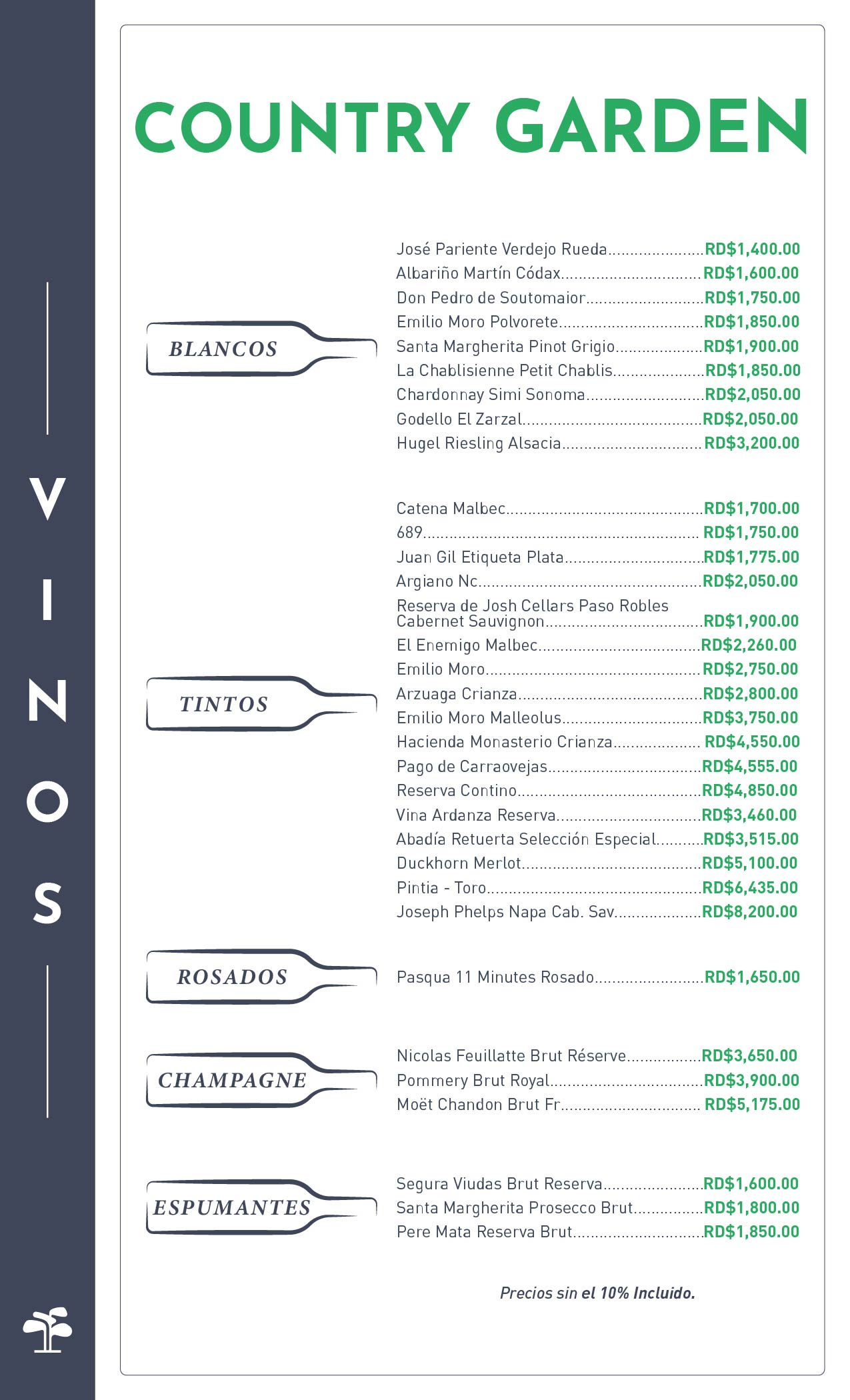 Carta de vino Country Garden 15-9-2025