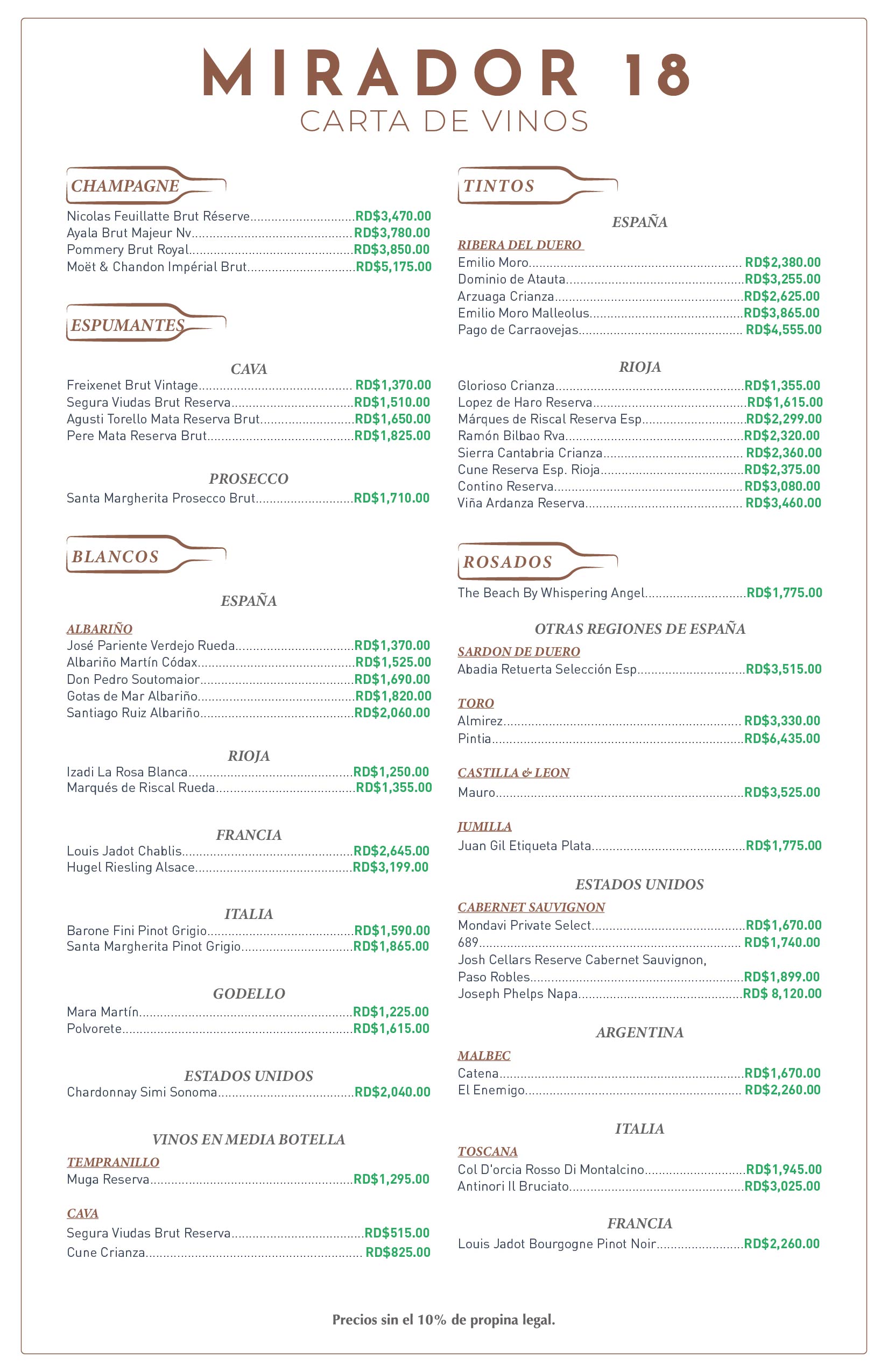 Carta de vinos Mirador 18 11-9-2025