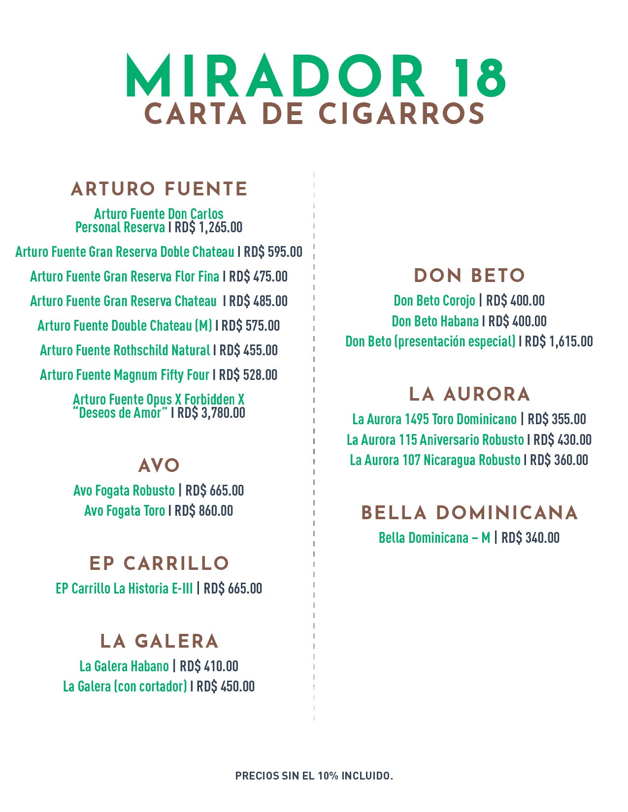 Carta de cigarros Mirador 18 18-12-2025