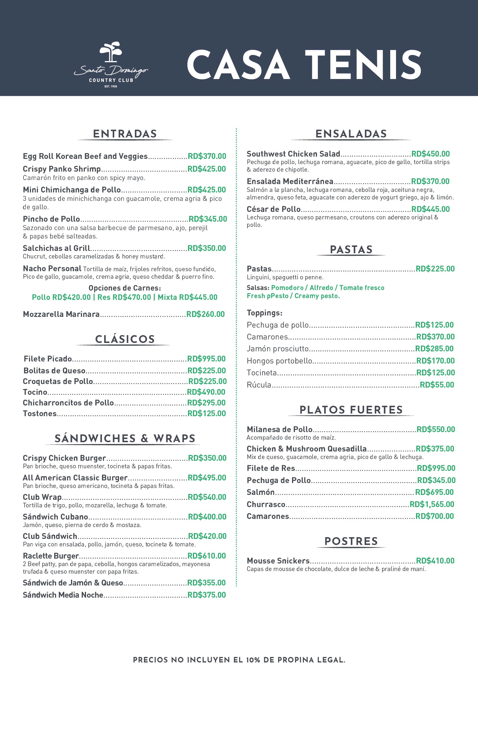 Menú Casa Tenis 28-11-2025