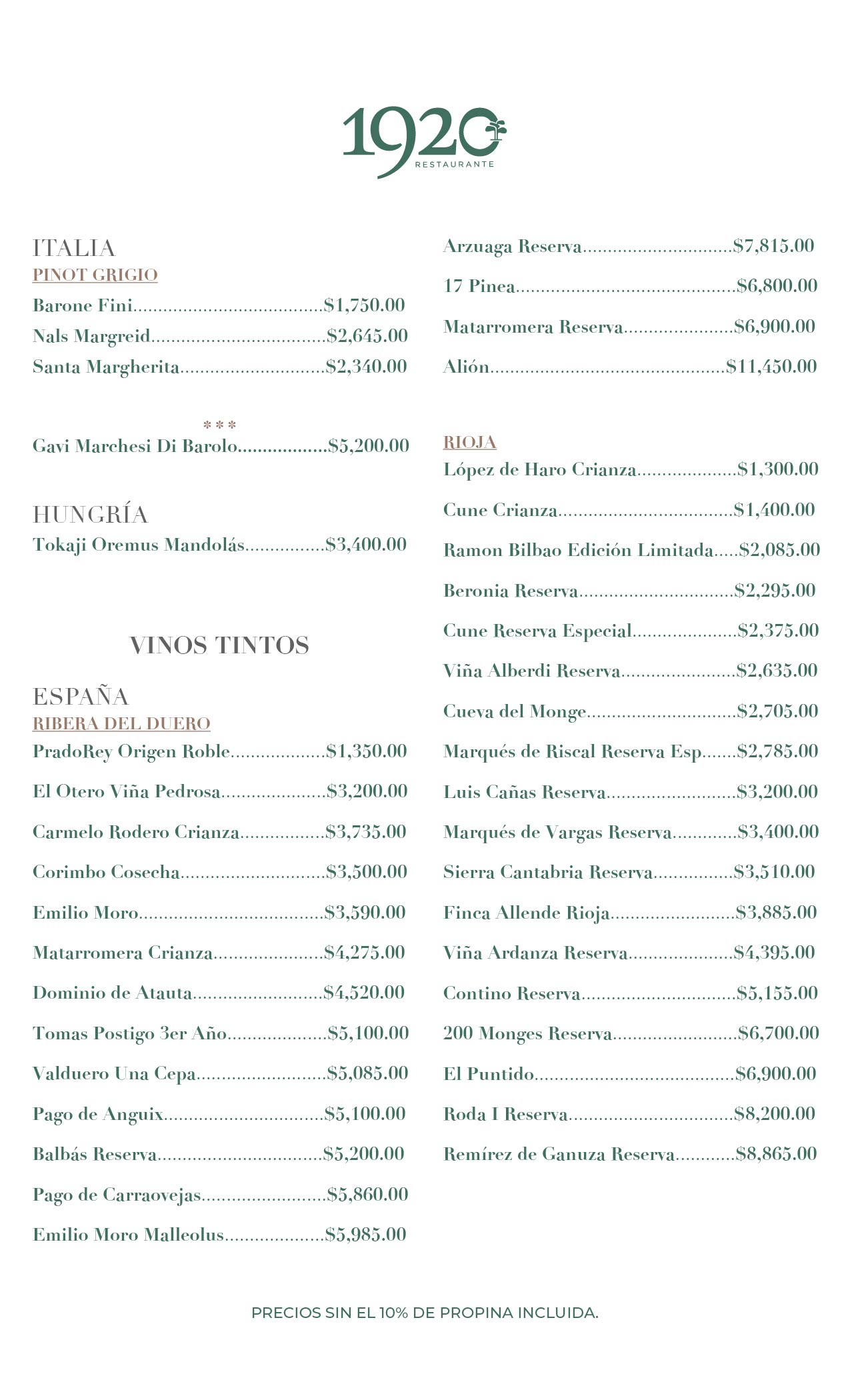 Carta de Vinos 1920 02