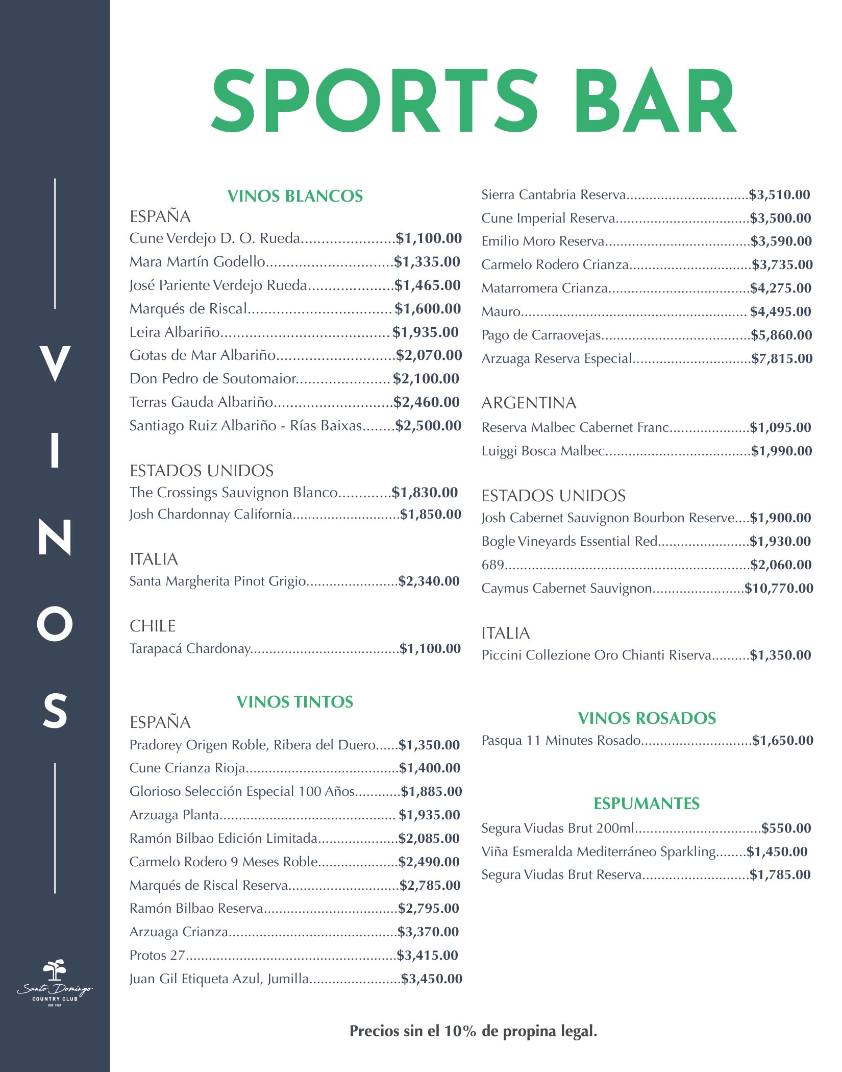 Carta de Vinos Sports Bar 18-05-2026
