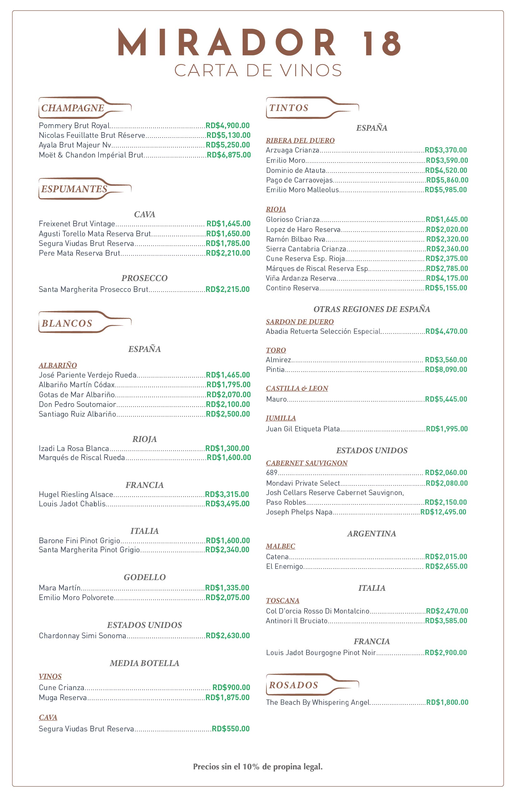 Carta de vinos Mirador 18 18-05-2026